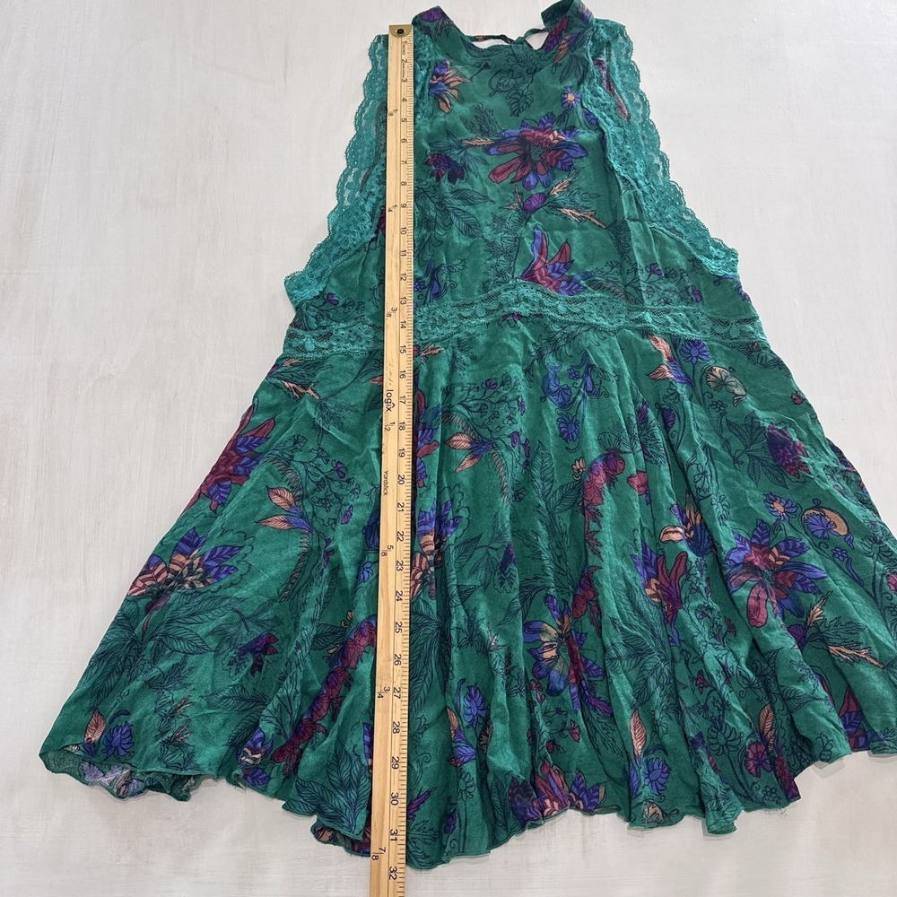 Free People Intimately She Moves Chemise Slip Dress XS Green Floral Lace Tie - Picture 13 of 16